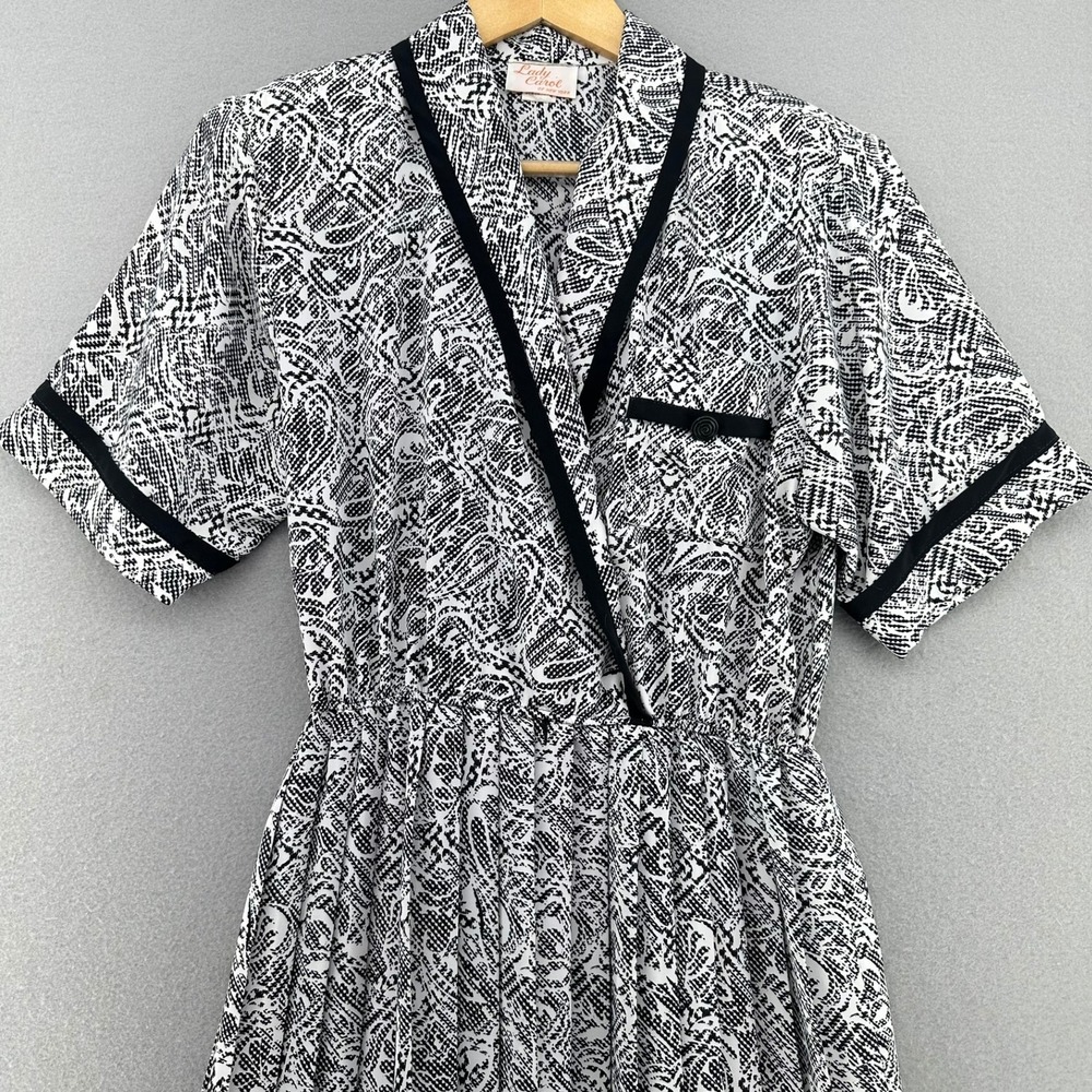 VTG Lady Carol of New York Black and White Patterned‎ Secretary Dress SZ 10 80s